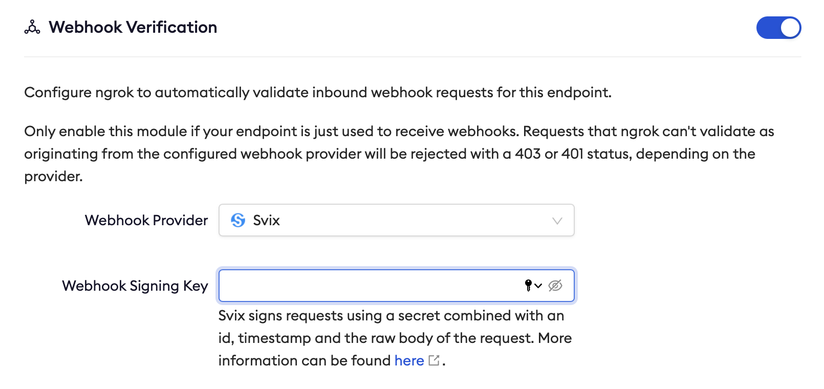 Entering your Svix endpoint&#39;s Signing Key